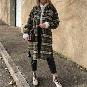 H&M green plaid shacket NWT